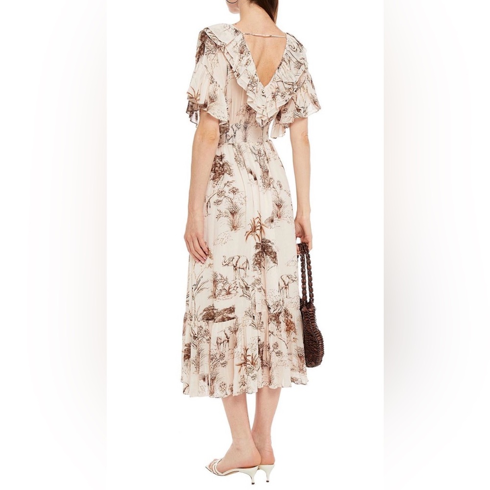 Sandro Paris Marro Ruffled Printed Gauze Midi Dress - New With Tags